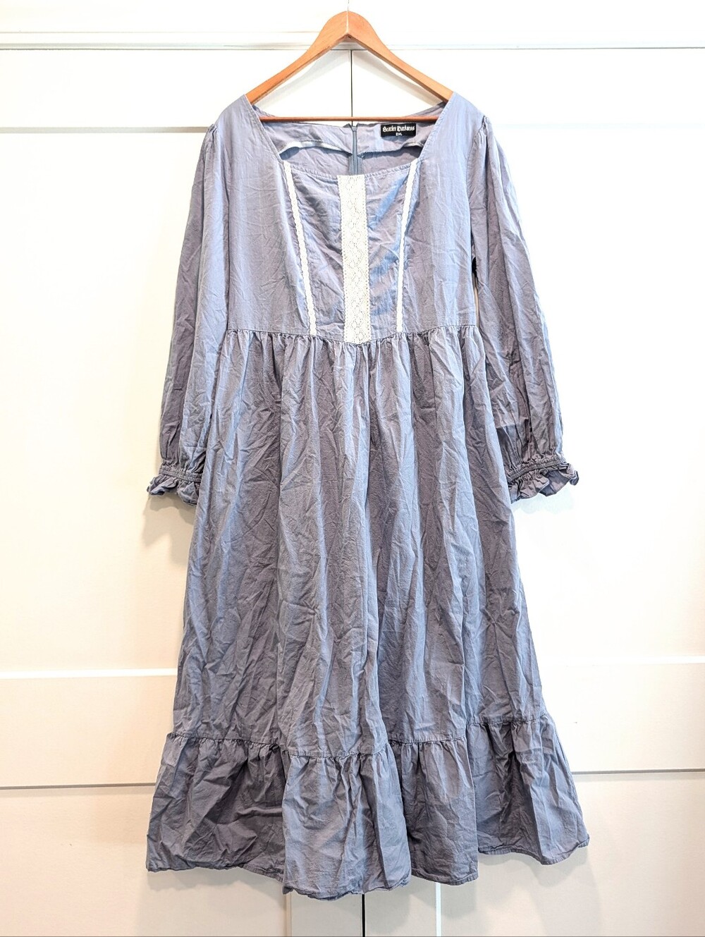 SCARLETT DARKNESS Blue Cotton Peasant Dress with Lace Trim Size 2XL